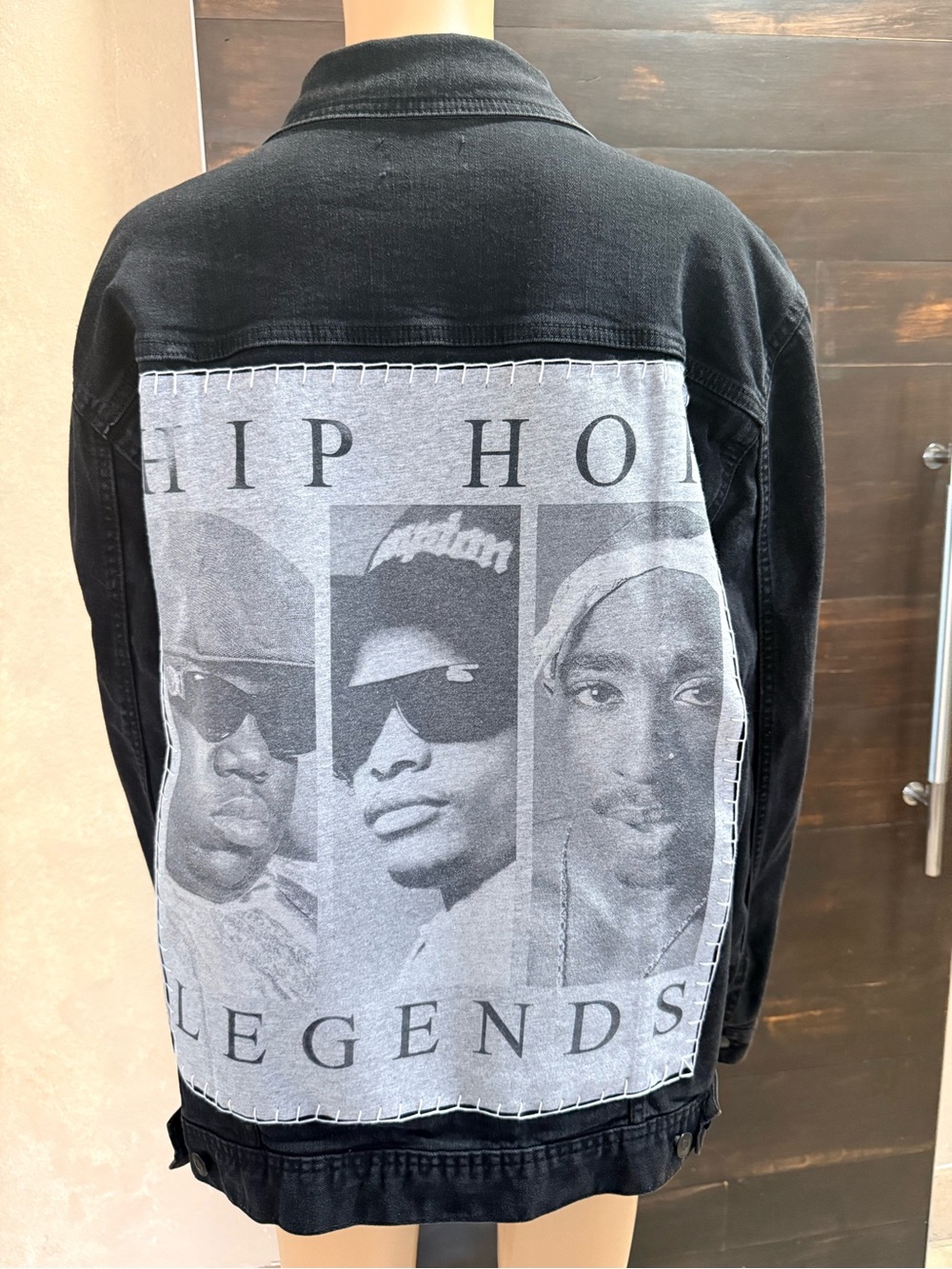 Upcycled Hip Hop Legends Black Denim Jacket Size XL